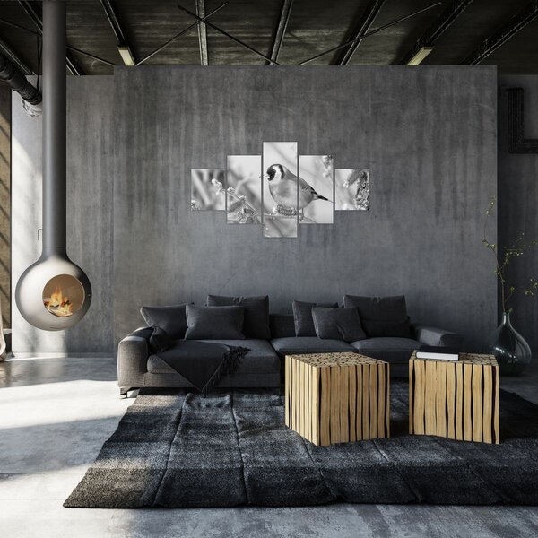 Obraz - Ptáček v zimě (125x70 cm)