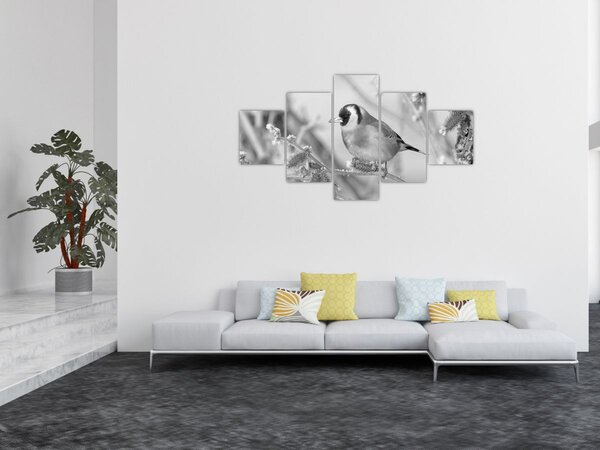 Obraz - Ptáček v zimě (125x70 cm)