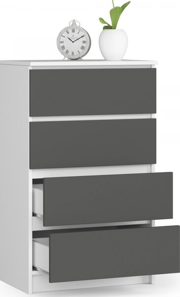 Komoda K60 4SZ - bílá/grafit