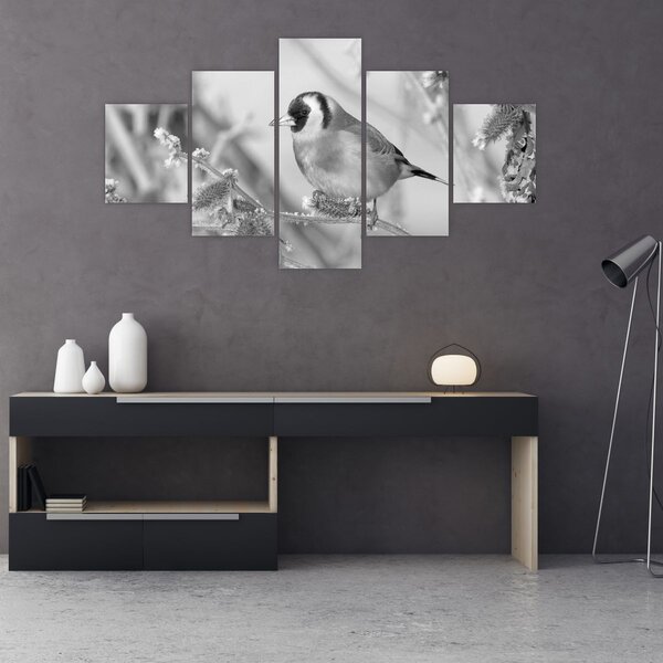 Obraz - Ptáček v zimě (125x70 cm)