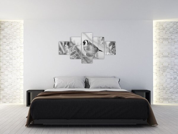 Obraz - Ptáček v zimě (125x70 cm)