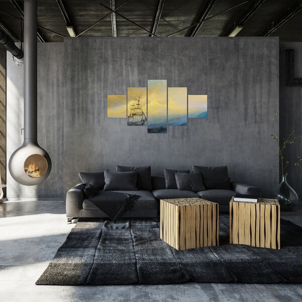 Obraz - Malba loď na moři (125x70 cm)