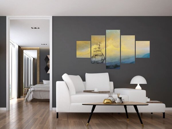 Obraz - Malba loď na moři (125x70 cm)
