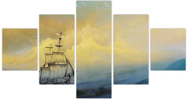 Obraz - Malba loď na moři (125x70 cm)