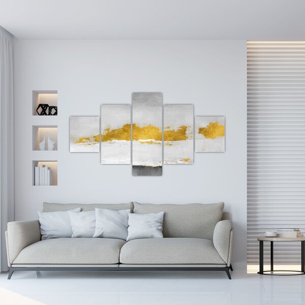 Obraz - Zlaté a šedé tahy (125x70 cm)