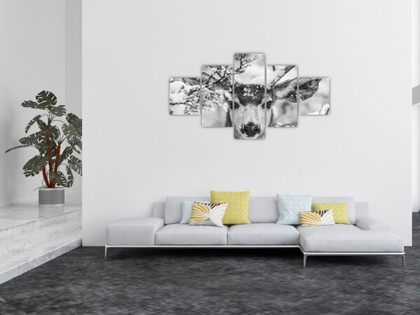 Obraz - Jelen v zimě (125x70 cm)