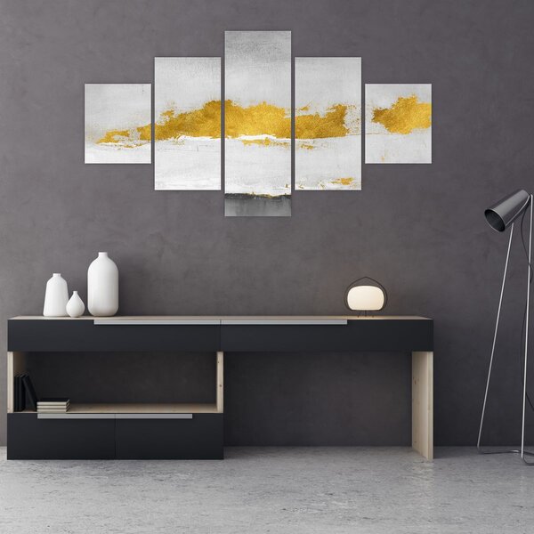 Obraz - Zlaté a šedé tahy (125x70 cm)