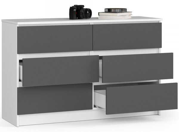 Komoda K140 6SZ - bílá/grafit