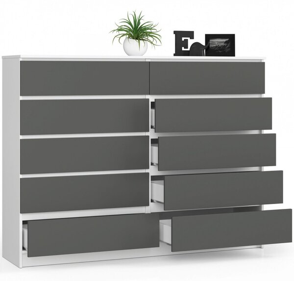 Komoda K160 10SZ - bílá/grafit