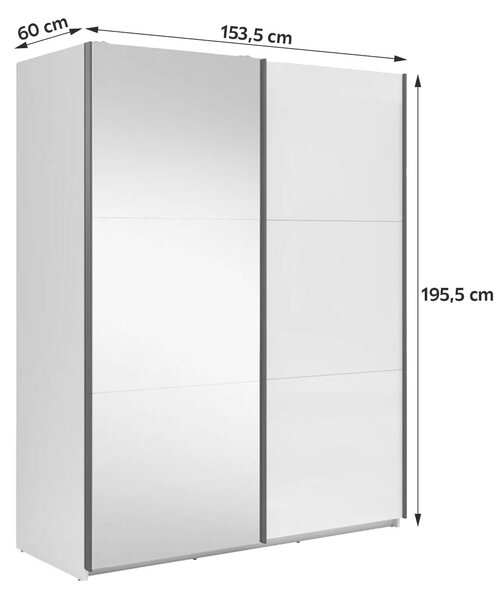 SKŘÍŇ S POSOUVACÍMI DVEŘMI, vysoce lesklá bílá, 153,5/195,5/60 cm MID.YOU - Šatní skříně, Online Only