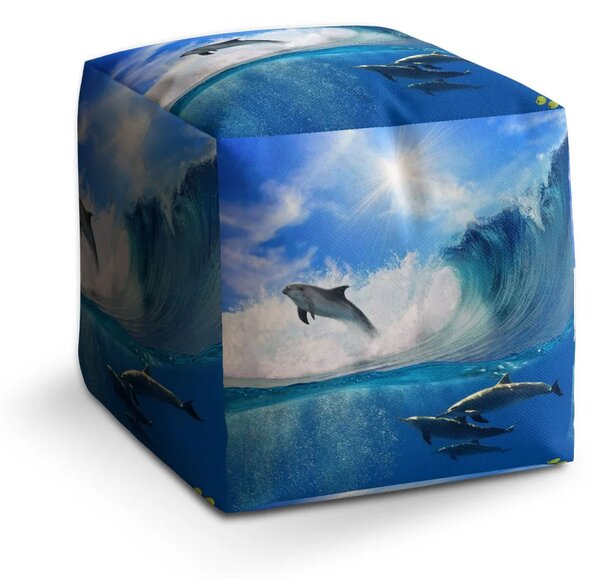 Sablio Taburet Cube Delfíni ve vlnách - 40x40x40 cm
