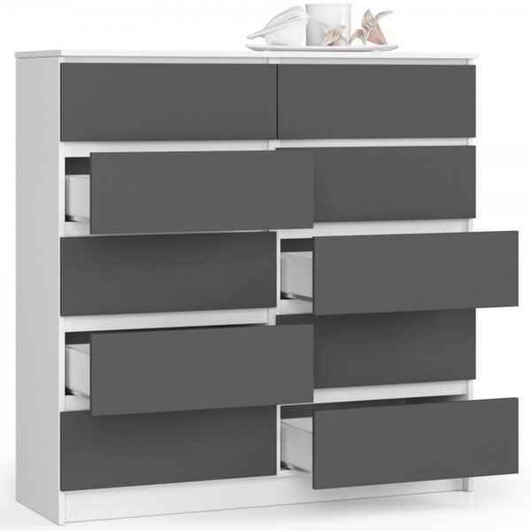 Komoda K120 10SZ - bílá/grafit