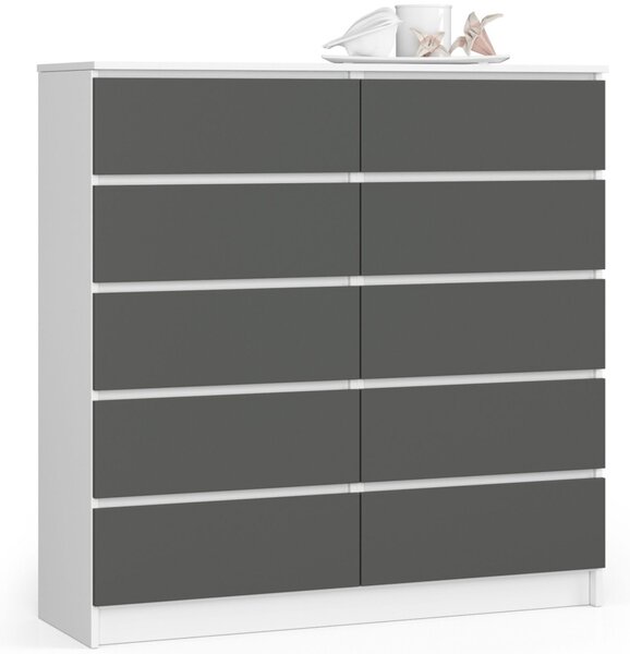 Komoda K120 10SZ - bílá/grafit