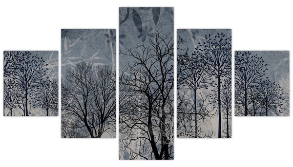 Obraz - Siluety stromů s listy (125x70 cm)