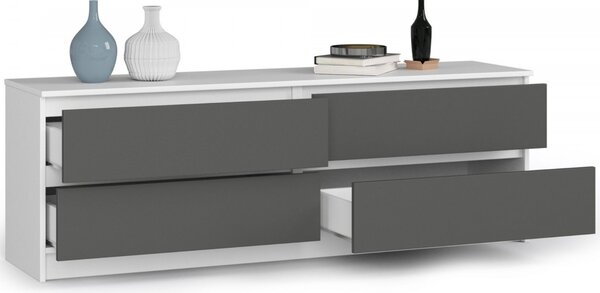 Komoda K160 4SZ - bílá/grafit