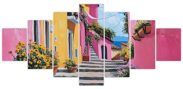 Obraz - Růžová ulička (210x100 cm)