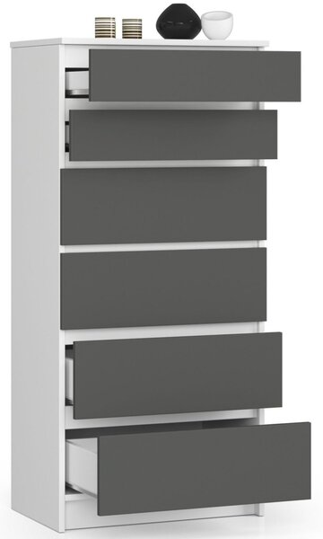 Komoda K60 6SZ - bílá/grafit