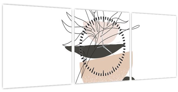 Obraz - Line art květiny N⁰1 (s hodinami) (90x30 cm)