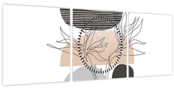 Obraz - Line art květiny N⁰2 (s hodinami) (90x30 cm)