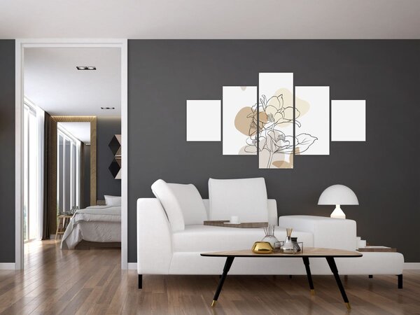 Obraz - Béžové květy s motýlem N⁰1 (125x70 cm)