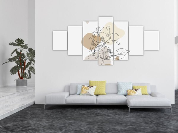 Obraz - Béžové květy s motýlem N⁰1 (210x100 cm)