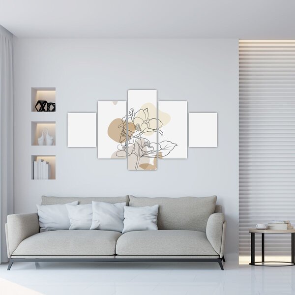 Obraz - Béžové květy s motýlem N⁰1 (125x70 cm)