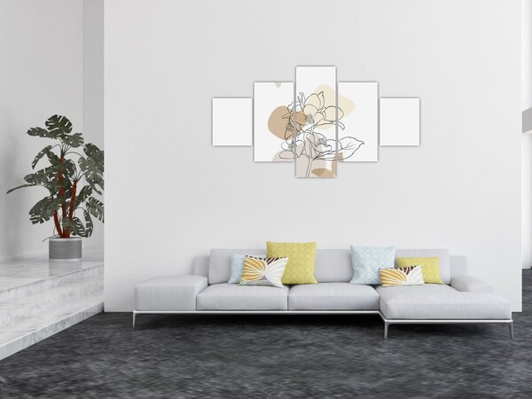 Obraz - Béžové květy s motýlem N⁰1 (125x70 cm)