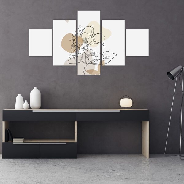 Obraz - Béžové květy s motýlem N⁰1 (125x70 cm)