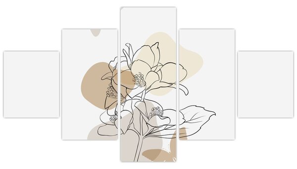 Obraz - Béžové květy s motýlem N⁰1 (125x70 cm)