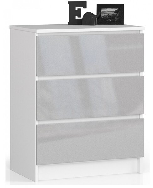Komoda K60 3SZ - bílá/metalic lesk