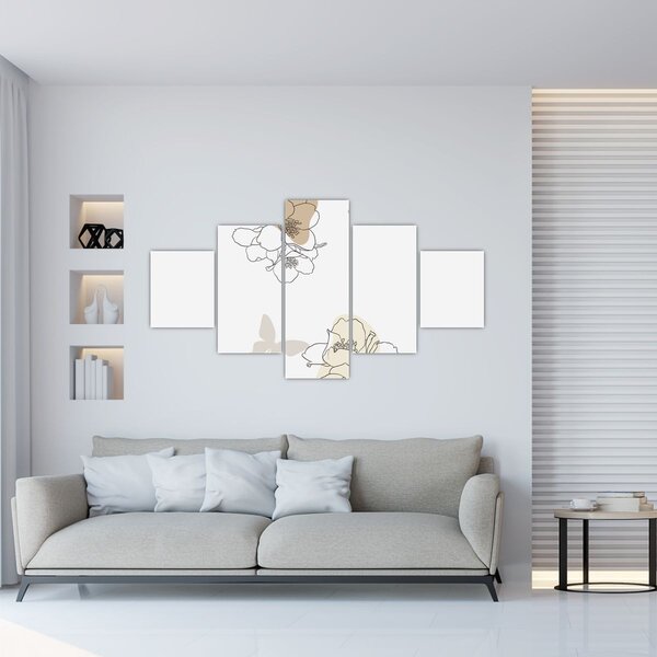 Obraz - Béžové květy s motýlem N⁰2 (125x70 cm)