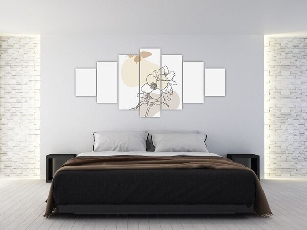 Obraz - Béžové květy s motýlem N⁰3 (210x100 cm)