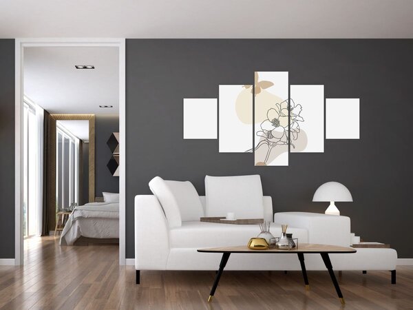 Obraz - Béžové květy s motýlem N⁰3 (125x70 cm)