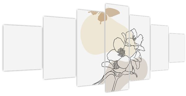 Obraz - Béžové květy s motýlem N⁰3 (210x100 cm)