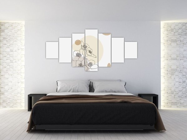 Obraz - Béžové květy s motýlem N⁰4 (210x100 cm)
