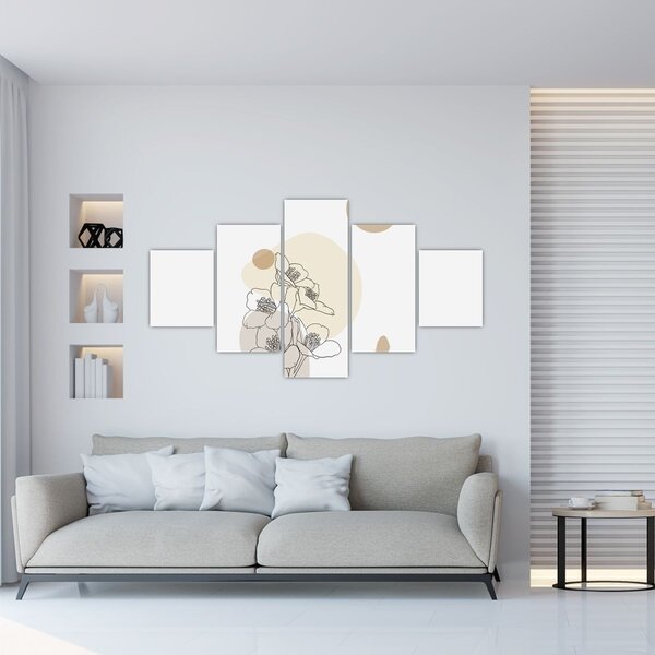 Obraz - Béžové květy s motýlem N⁰4 (125x70 cm)