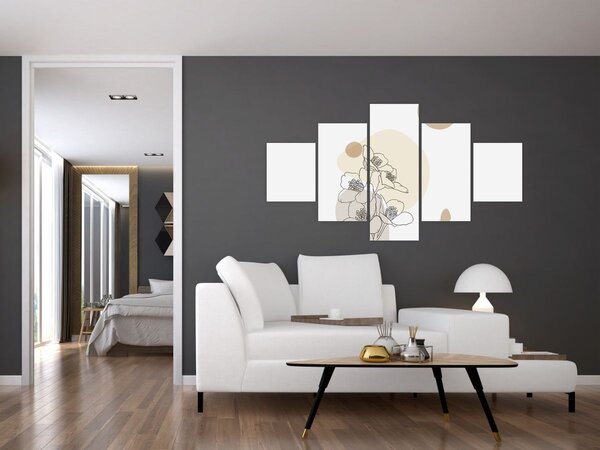 Obraz - Béžové květy s motýlem N⁰4 (125x70 cm)