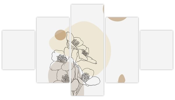 Obraz - Béžové květy s motýlem N⁰4 (125x70 cm)