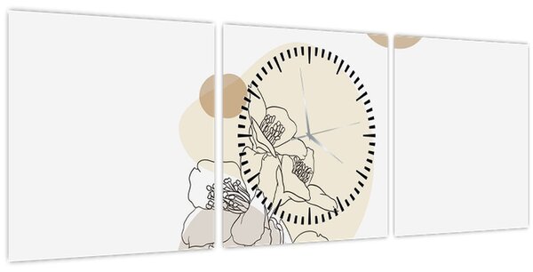 Obraz - Béžové květy s motýlem N⁰4 (s hodinami) (90x30 cm)