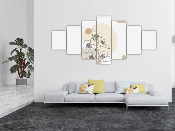 Obraz - Béžové květy s motýlem N⁰4 (210x100 cm)