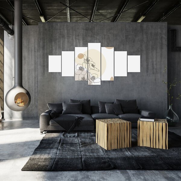 Obraz - Béžové květy s motýlem N⁰4 (210x100 cm)