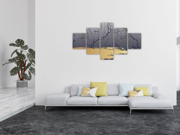 Obraz - Modrá a zlatá abstrakce N⁰1 (125x70 cm)