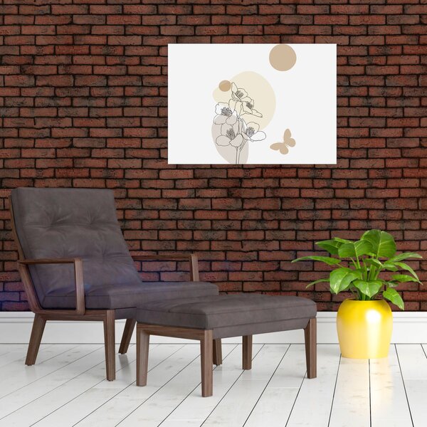 Obraz - Béžové květy s motýlem N⁰4 (70x50 cm)