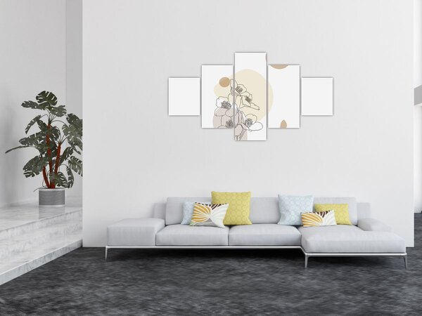 Obraz - Béžové květy s motýlem N⁰4 (125x70 cm)