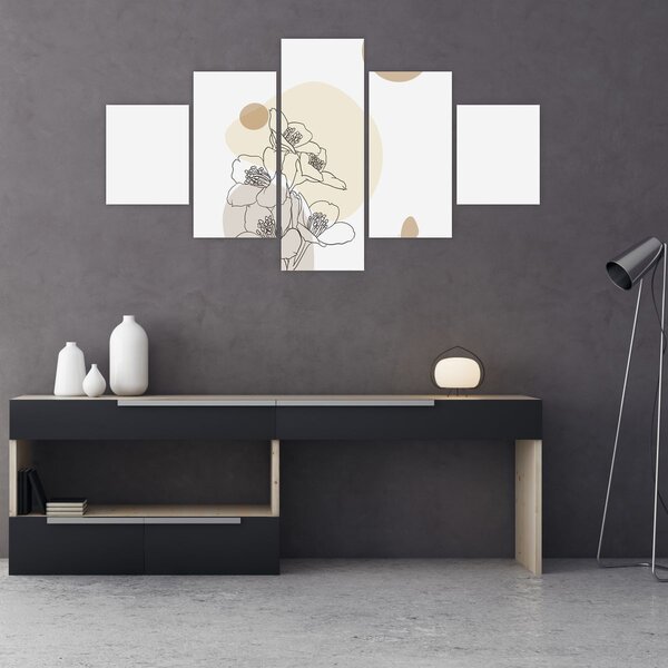 Obraz - Béžové květy s motýlem N⁰4 (125x70 cm)