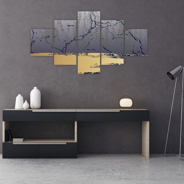 Obraz - Modrá a zlatá abstrakce N⁰1 (125x70 cm)