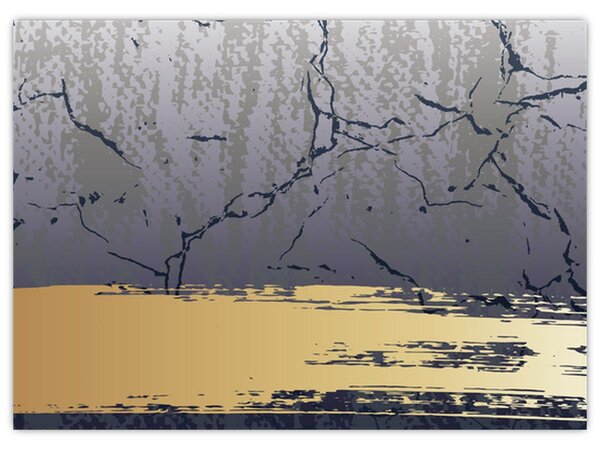 Obraz - Modrá a zlatá abstrakce N⁰1 (70x50 cm)