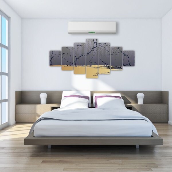 Obraz - Modrá a zlatá abstrakce N⁰1 (210x100 cm)