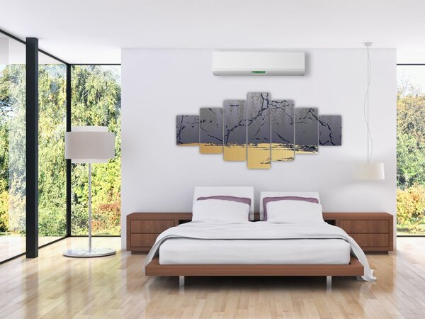 Obraz - Modrá a zlatá abstrakce N⁰1 (210x100 cm)