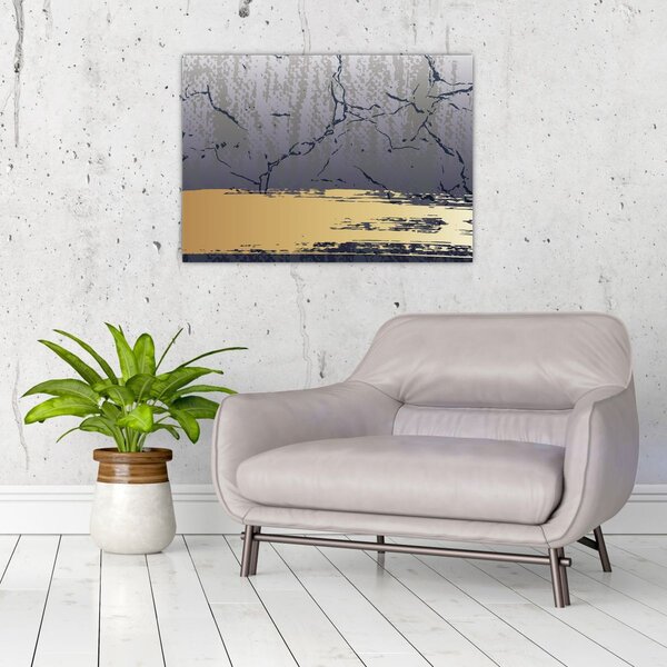 Obraz - Modrá a zlatá abstrakce N⁰1 (70x50 cm)